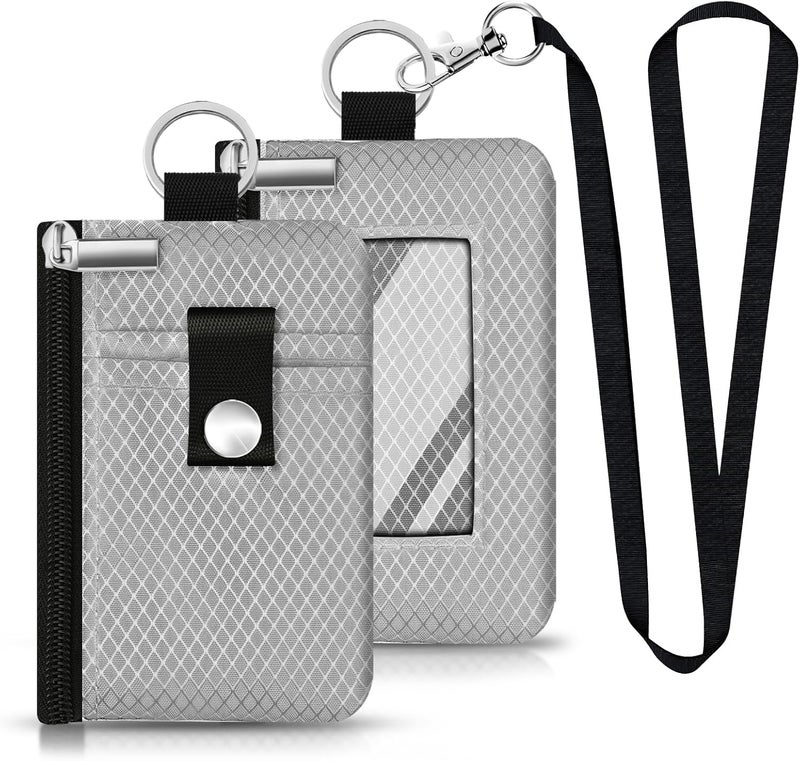 CCUMI Minimalist RFID Blocking Small Wallet with ID Window,WaterResistant Zip Id Case Wallet with Lanyard Keychain for Cards,Cash,Travel,Women,Men (Light gray) - Image 1